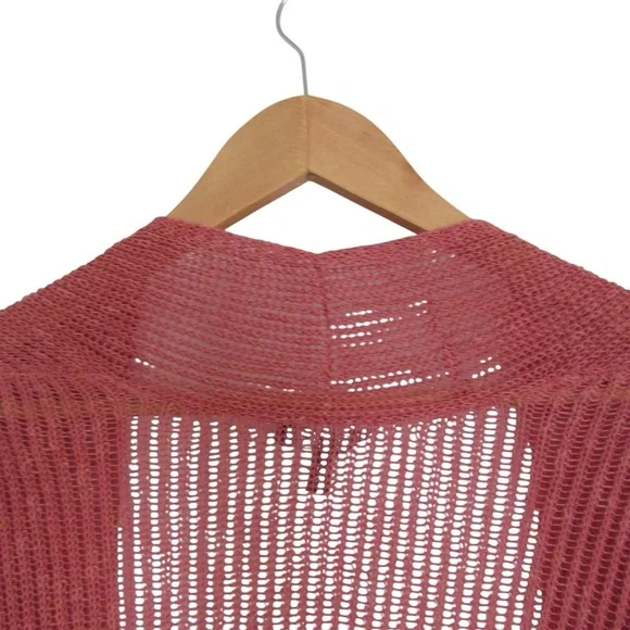 Eileen Fisher Pink Cardigan Medium Airy Linen Grain Rib Open Knit Long Sleeves - Picture 7 of 9